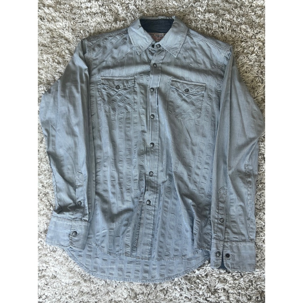 Jeffrey Max Mens Blue White Striped Textured Long Sleeve Button Down Shirt Small